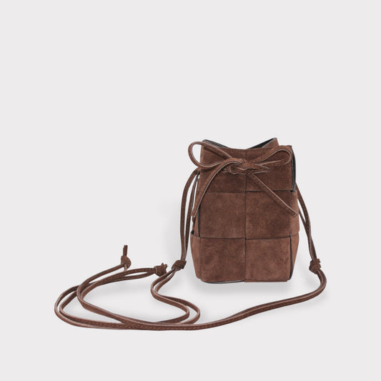 Handbag & Wallet Accessories Chocolate Emi - Handmade Suede Drawstring Woven Crossbody Bag San Rocco Italia