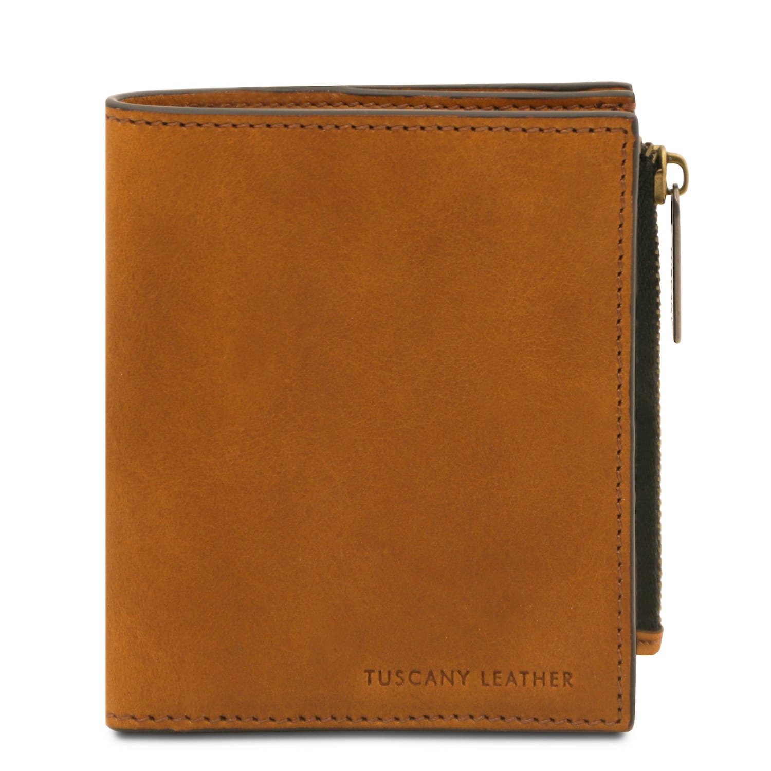 Exclusive leather wallet for men in tan leather with Tuscany Leather branding
