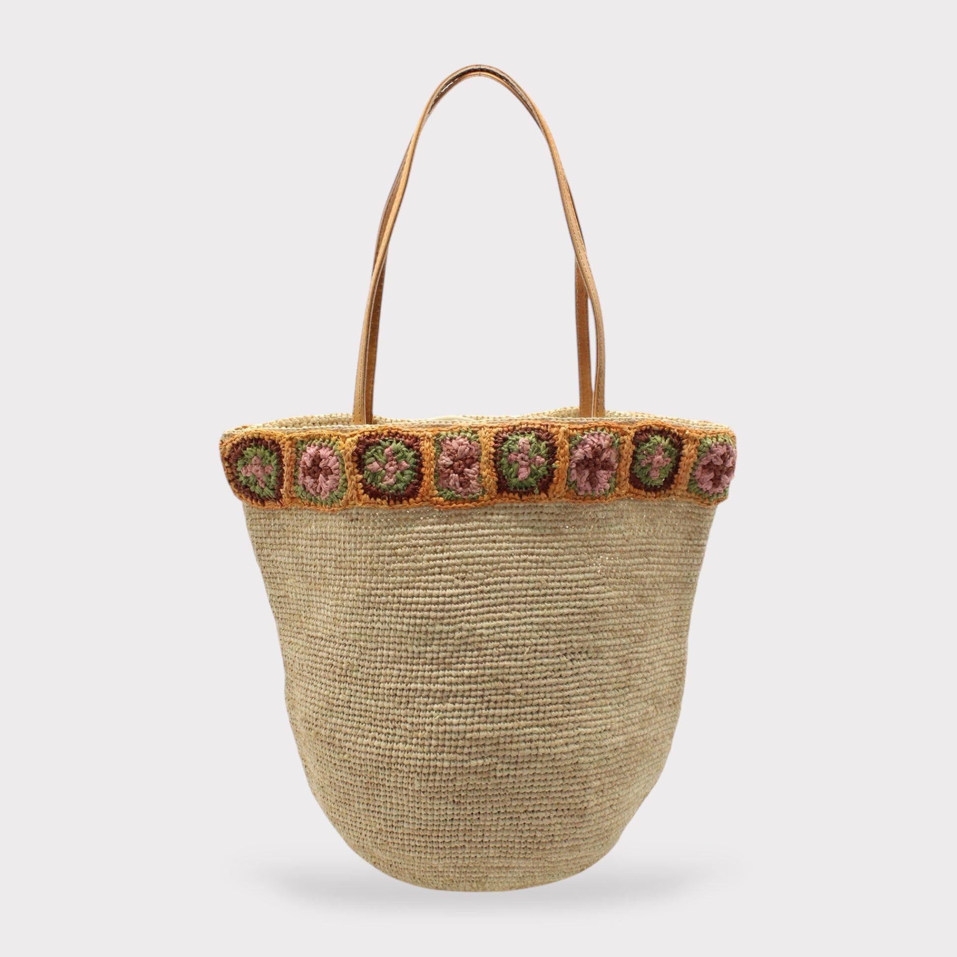 Handbag & Wallet Accessories Beige Flora - Handmade Raffia Bag with Crochet Amber Flower Band San Rocco Italia