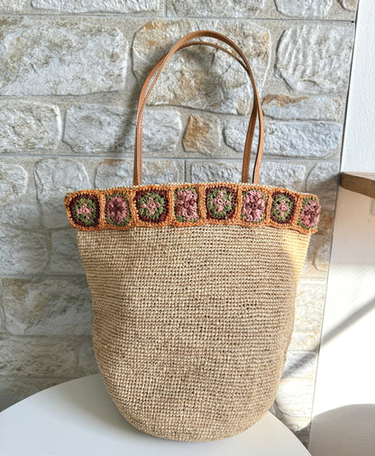 Handbag & Wallet Accessories Flora - Handmade Raffia Bag with Crochet Amber Flower Band San Rocco Italia