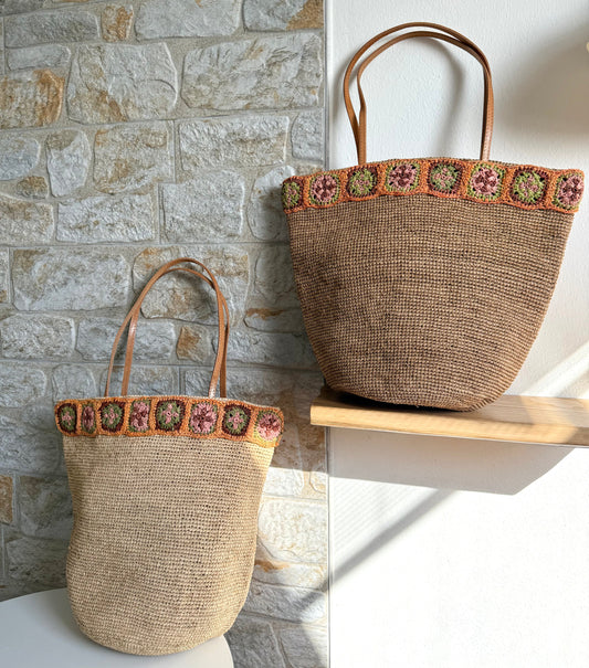 Handbag & Wallet Accessories Flora - Handmade Raffia Bag with Crochet Amber Flower Band San Rocco Italia
