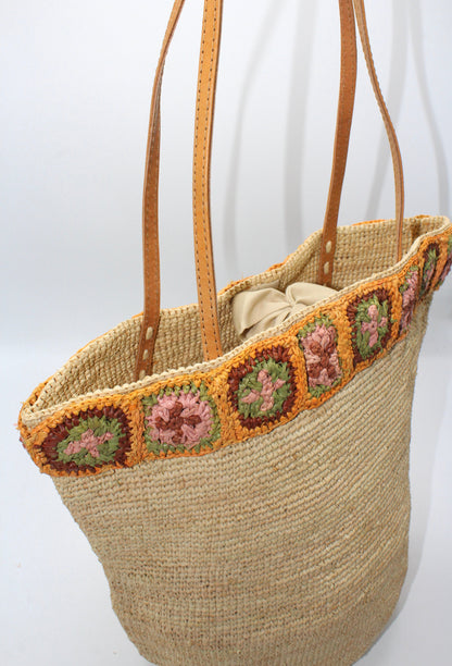 Handbag & Wallet Accessories Flora - Handmade Raffia Bag with Crochet Amber Flower Band San Rocco Italia