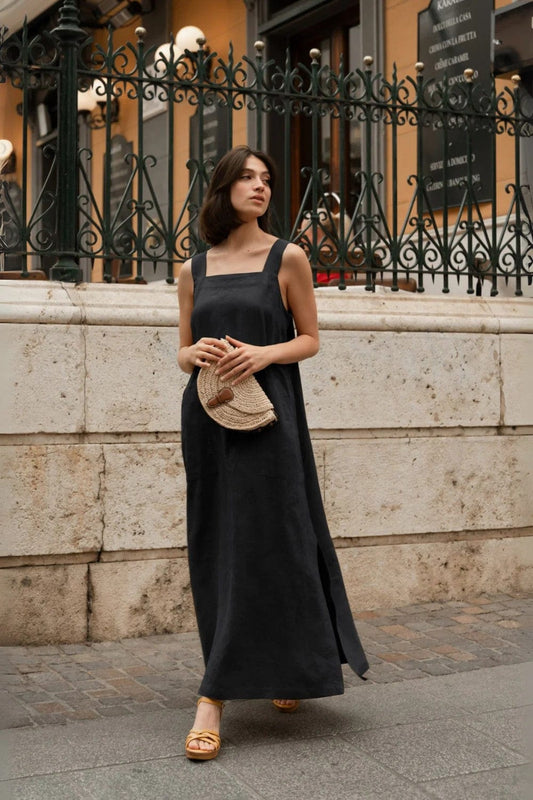 Dresses Fugue Linen Maxi Dress - Black San Rocco Italia
