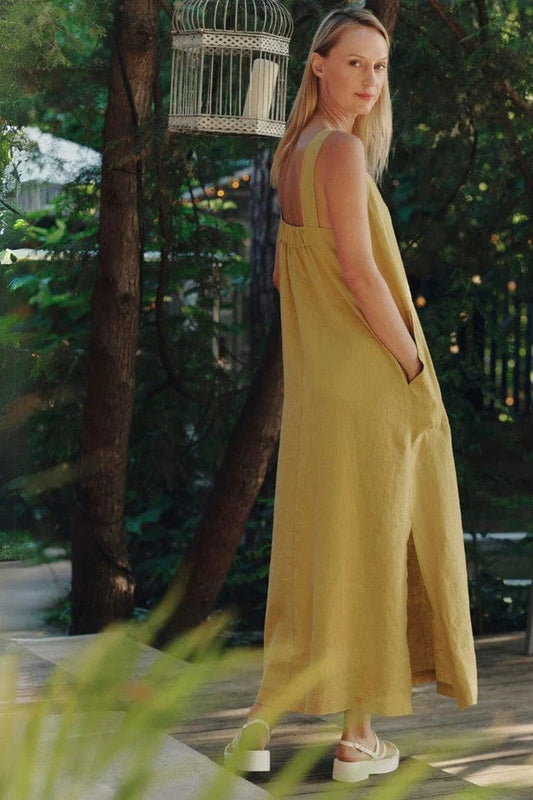 Dresses Fugue Linen Maxi Dress - Lemon Curry San Rocco Italia
