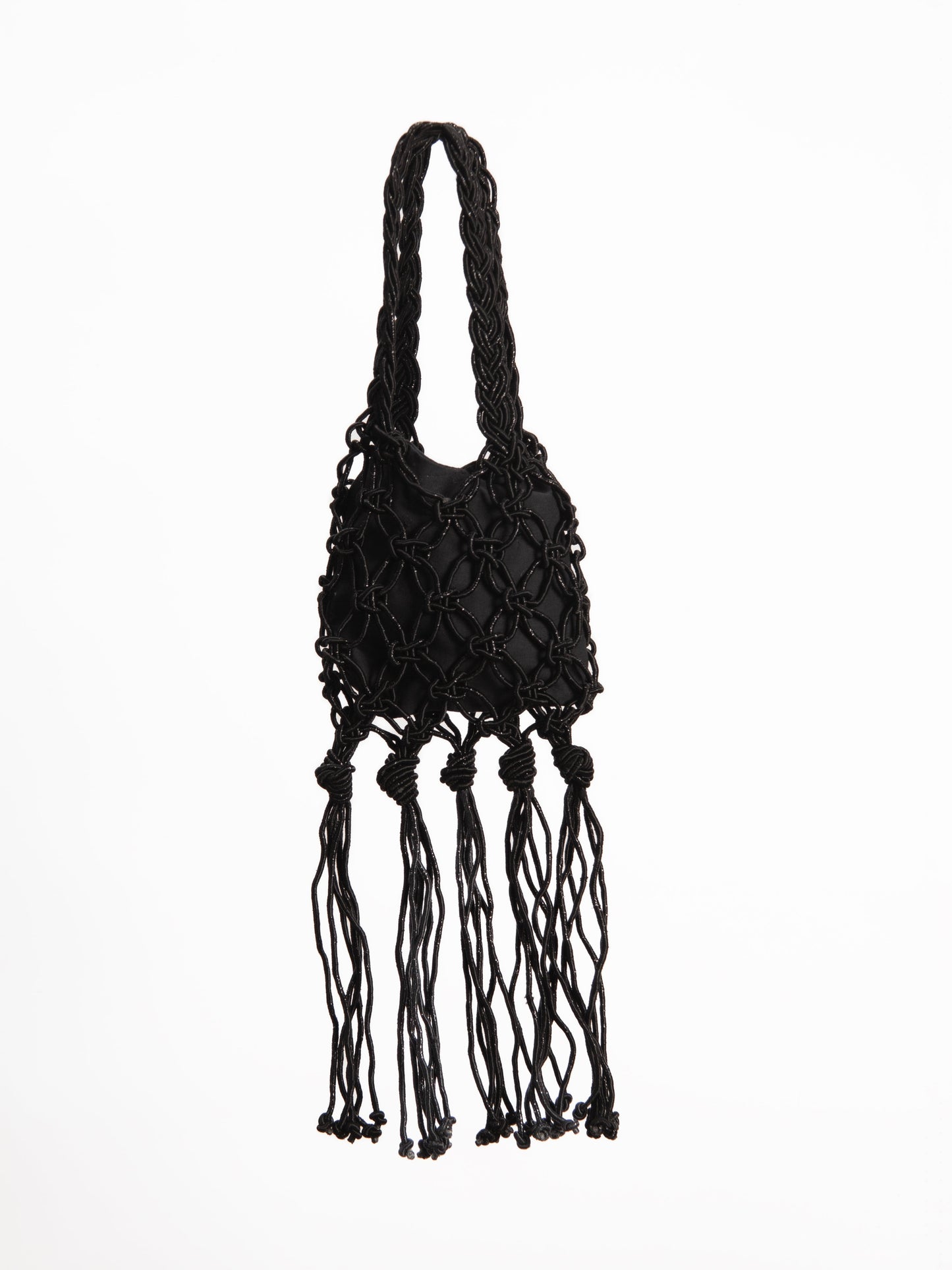 Knitwear Black Hand-Knit Mini Fringed Glitter Bag San Rocco Italia