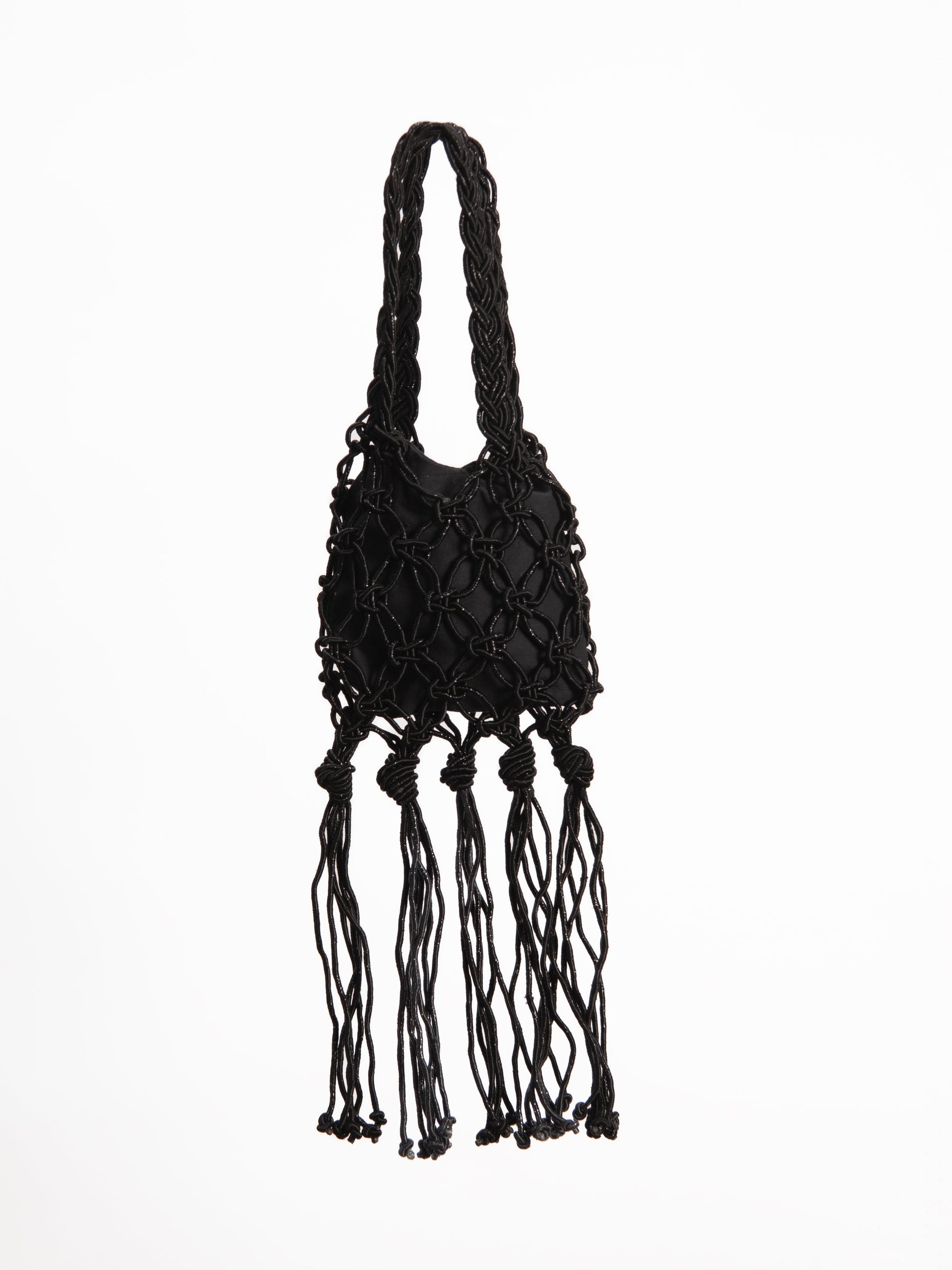 Knitwear Black Hand-Knit Mini Fringed Glitter Bag San Rocco Italia