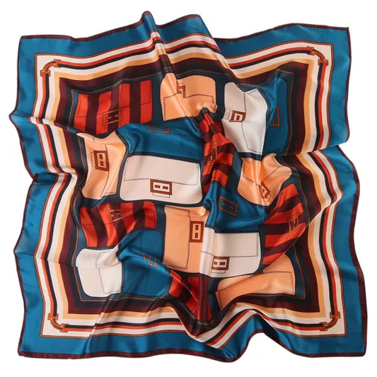 Handbag Print Large Square Silk Scarf | Red & Teal (90 × 90 cm)
