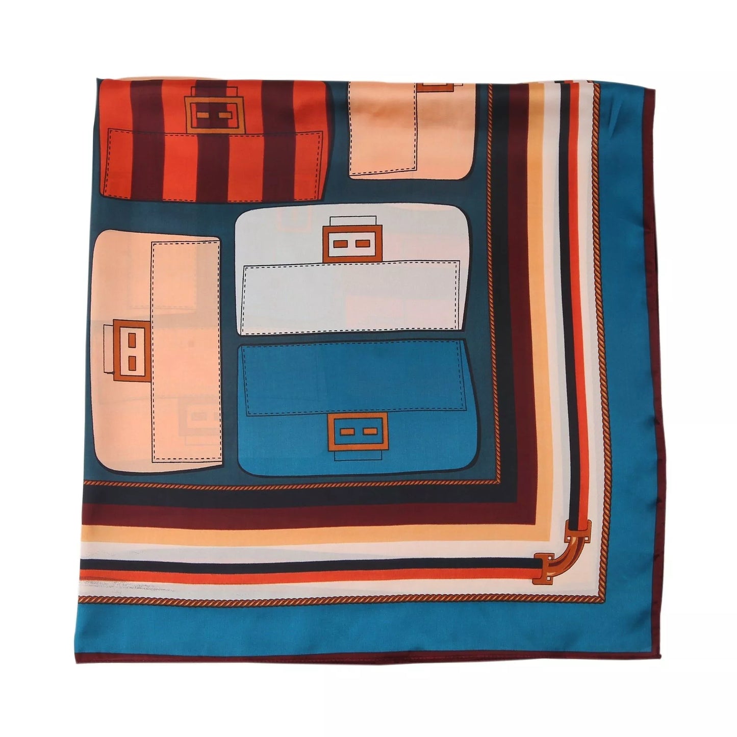 Handbag Print Large Square Silk Scarf | Red & Teal (90 × 90 cm)
