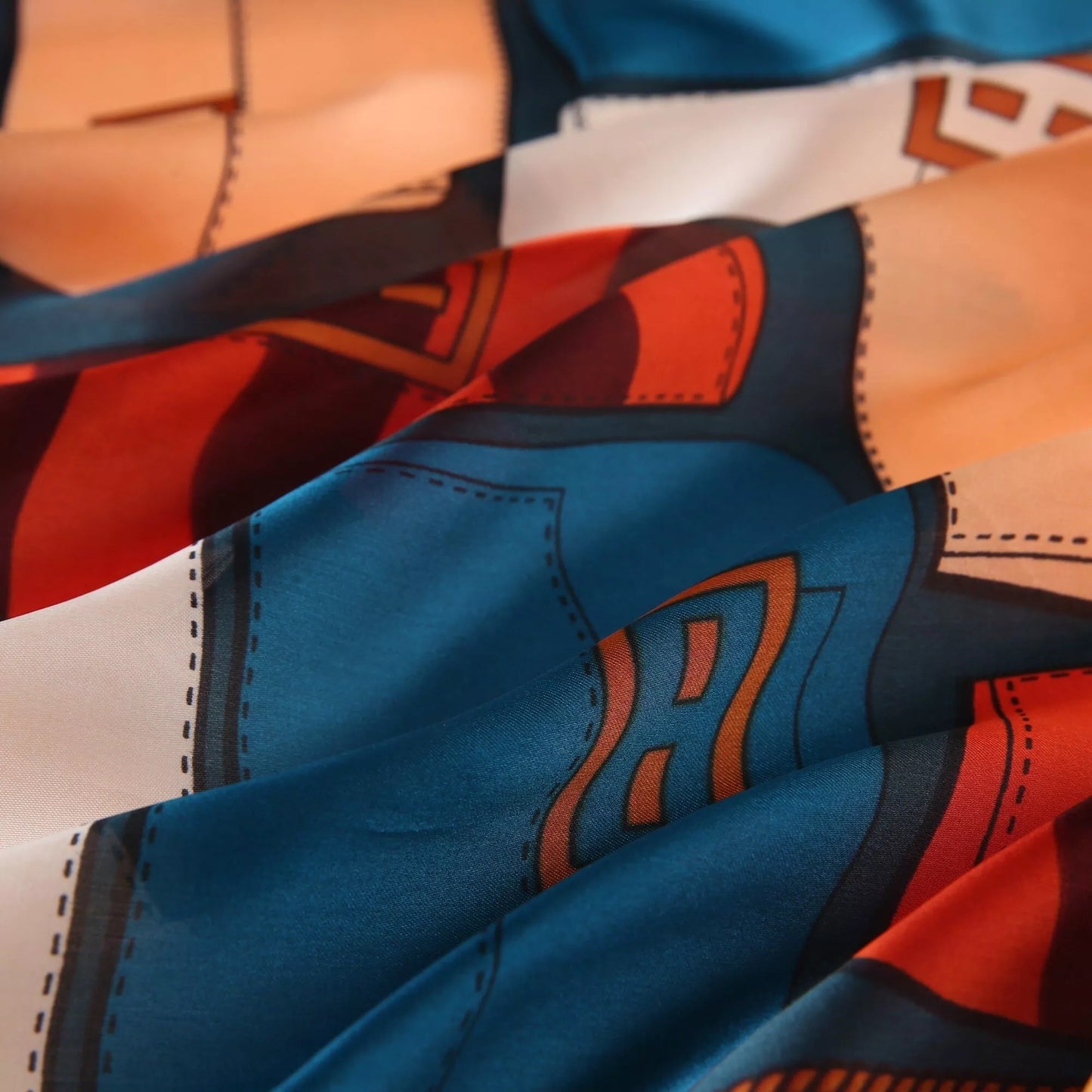 Handbag Print Large Square Silk Scarf | Red & Teal (90 × 90 cm)