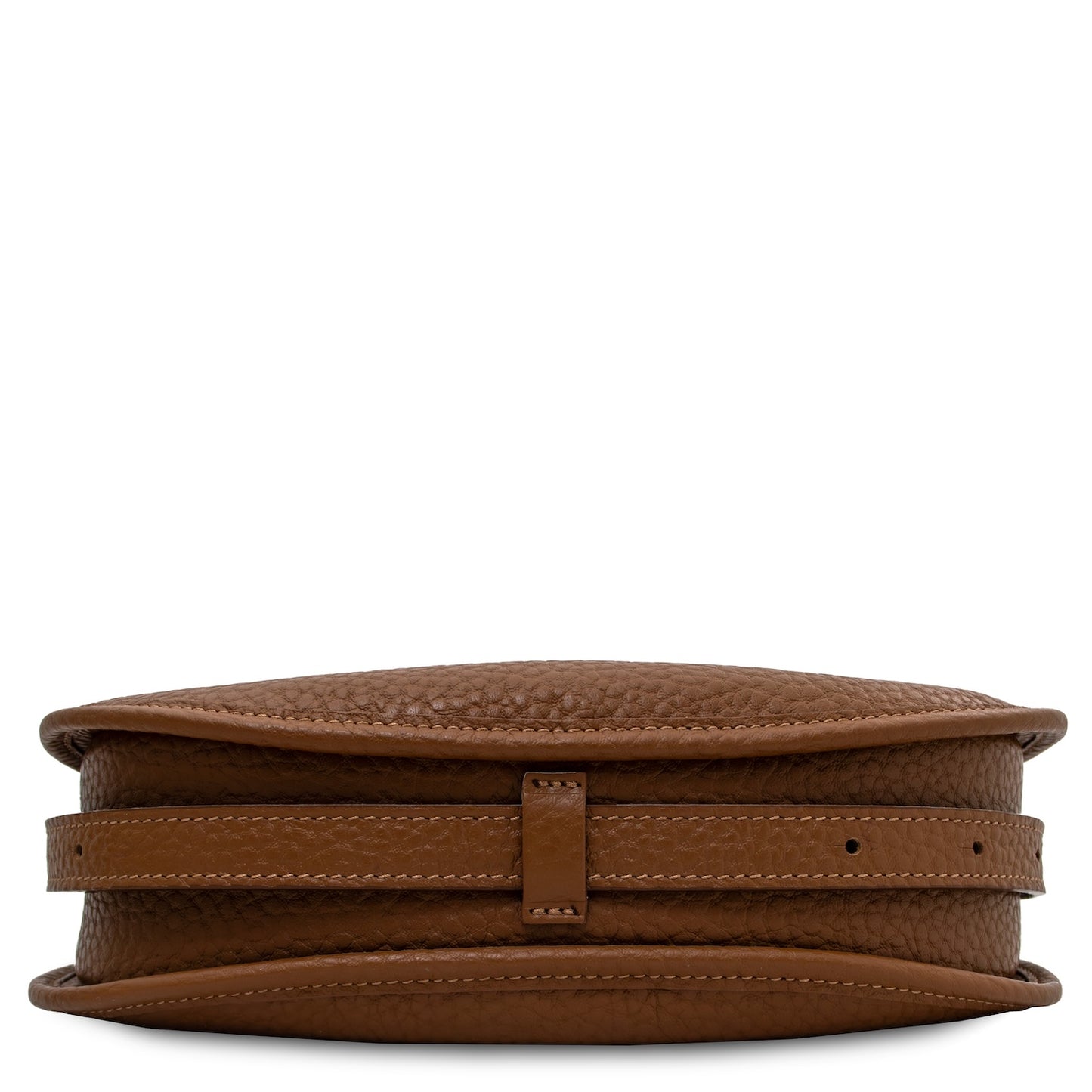 Bottom view of brown Hoblò Soft Leather hobo bag with wrapped strap around the base.