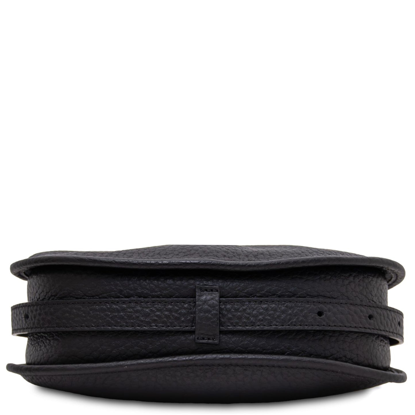 Black pebbled leather Hoblò soft leather hobo bag with a belt strap wrapped around its middle