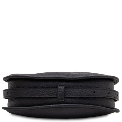 Black pebbled leather Hoblò soft leather hobo bag with a belt strap wrapped around its middle