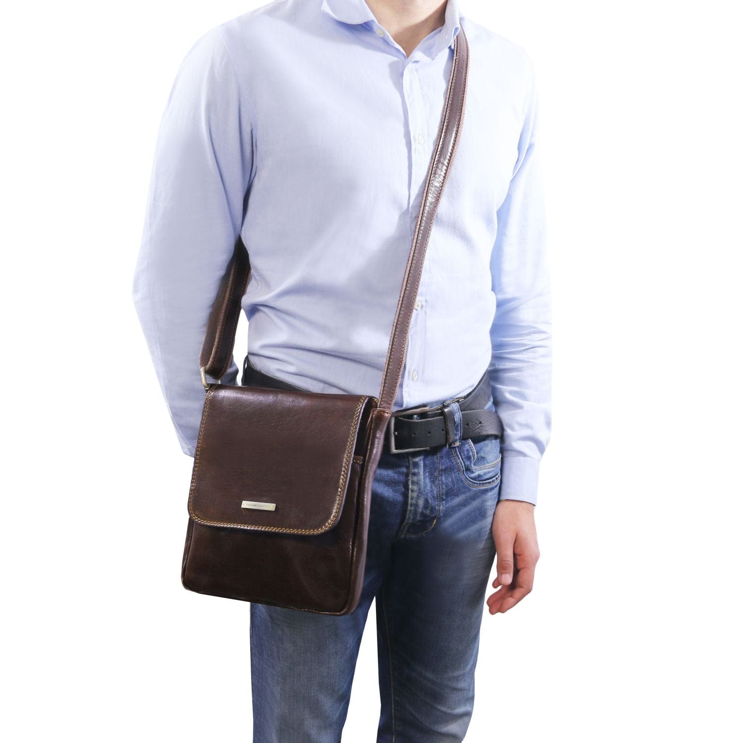 Leather bags for men John - Leather crossbody bag for men with front zip | TL142464 San Rocco Italia
