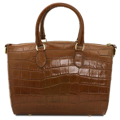 Layla - Croc print leather small duffle handbag | TL142398 - Premium Leather handbags - Shop now at San Rocco Italia