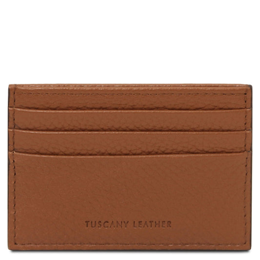 Men leather accessories Cognac Leather card holder - 6 cards, pebbled leather | TL142472 San Rocco Italia
