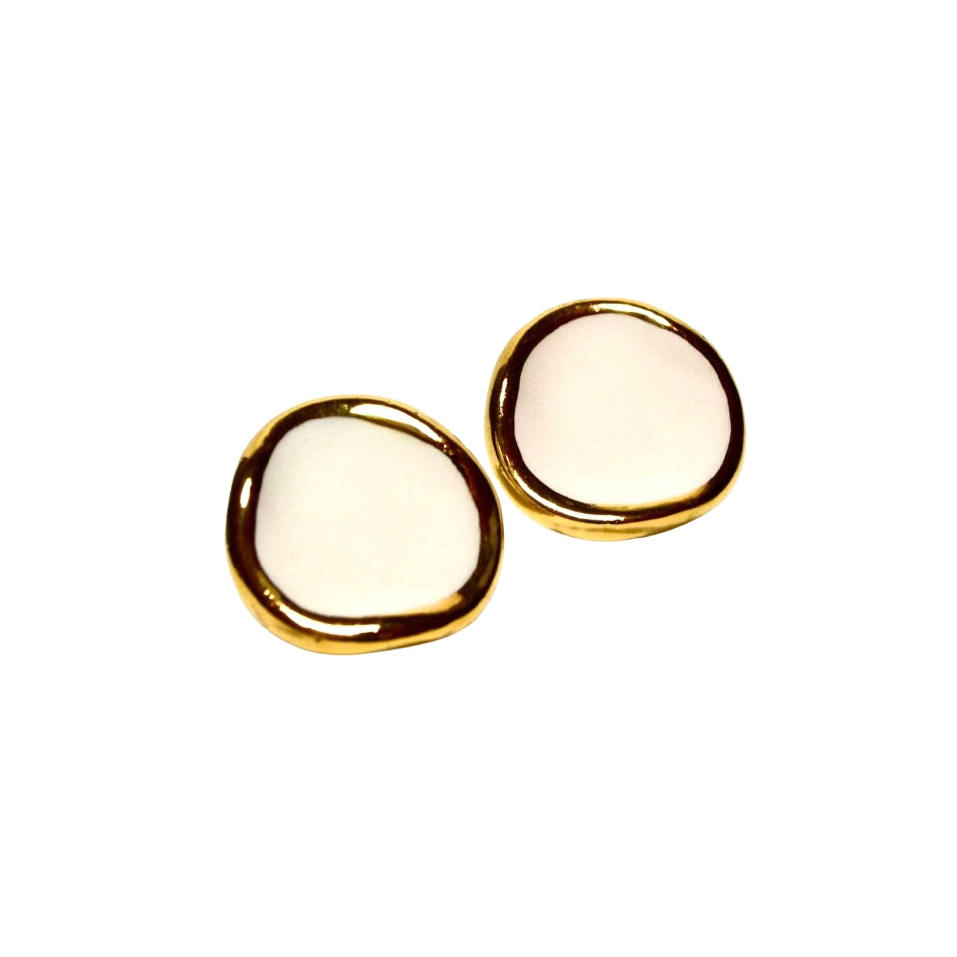 Pair of gold rimmed white ceramic stud earrings