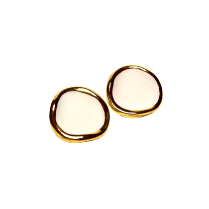 Pair of gold rimmed white ceramic stud earrings