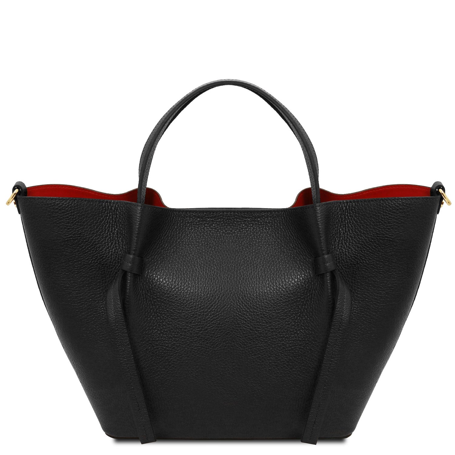 Legame - Italian leather shopping bag - Large size | TL142481 in black pebbled leather with dual handles and red interior lining on white background.