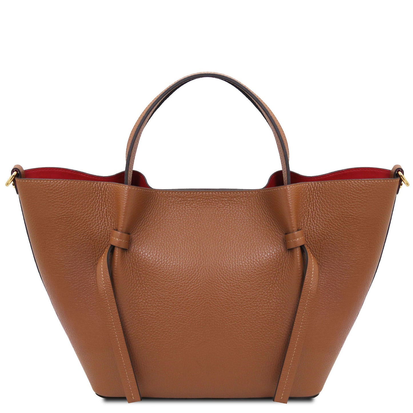 Legame - Italian leather shopping bag - Large size | TL142481 in brown pebbled leather with dual top handles and red interior on white background