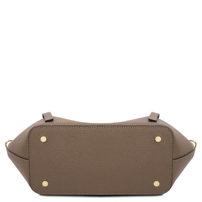 Legame - Italian leather shopping bag - Large size | TL142481 in taupe pebbled leather with gold-tone feet on white background