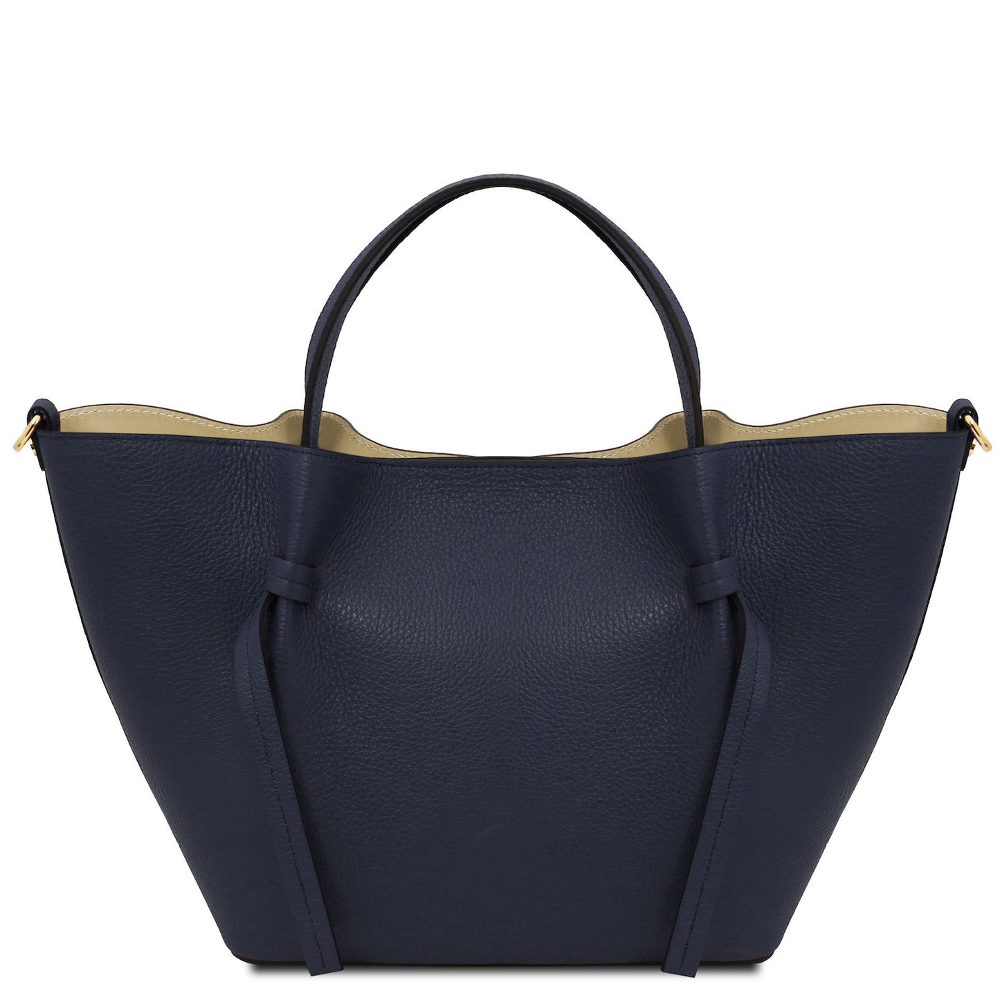 Legame - Italian leather shopping bag - Large size | TL142481 in navy pebbled leather with dual top handles and beige interior lining on white background