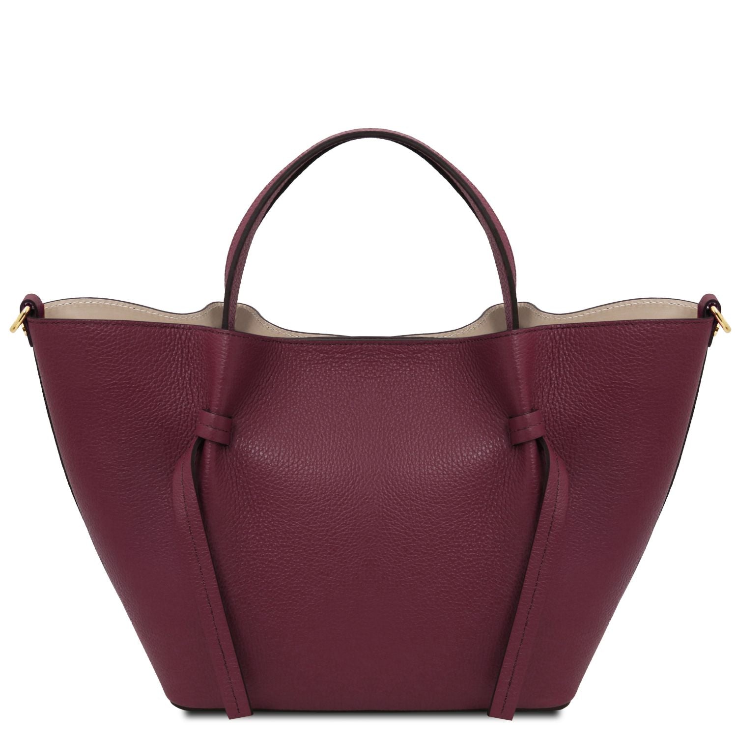 Legame - Italian leather shopping bag - Large size | TL142481 in burgundy pebbled leather with dual top handles and side strap details on white background.