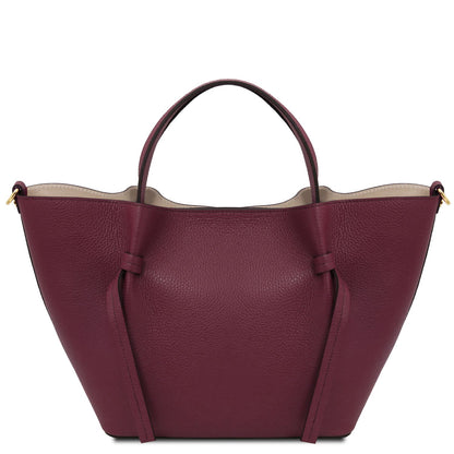 Legame - Italian leather shopping bag - Large size | TL142481 in burgundy pebbled leather with dual top handles and side strap details on white background.
