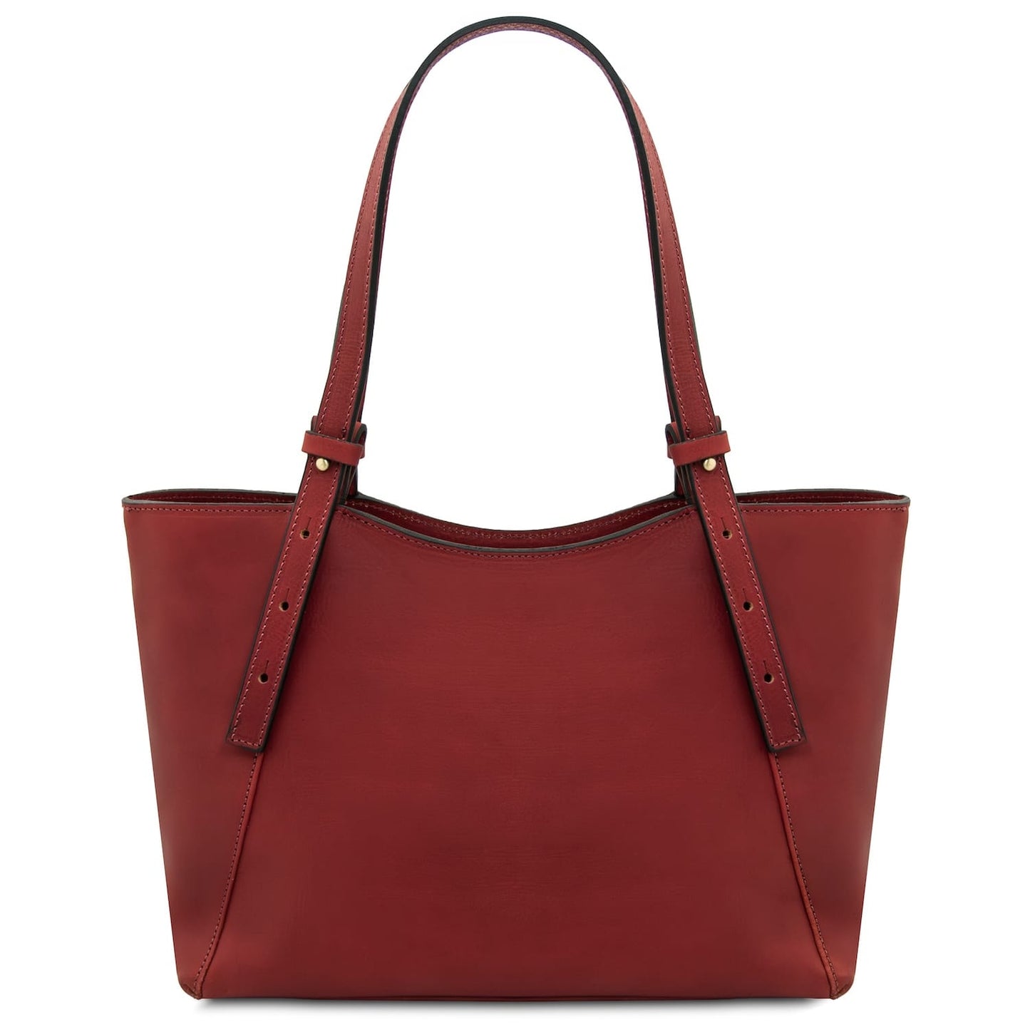 Libra red leather tote bag with long handles and clean silhouette