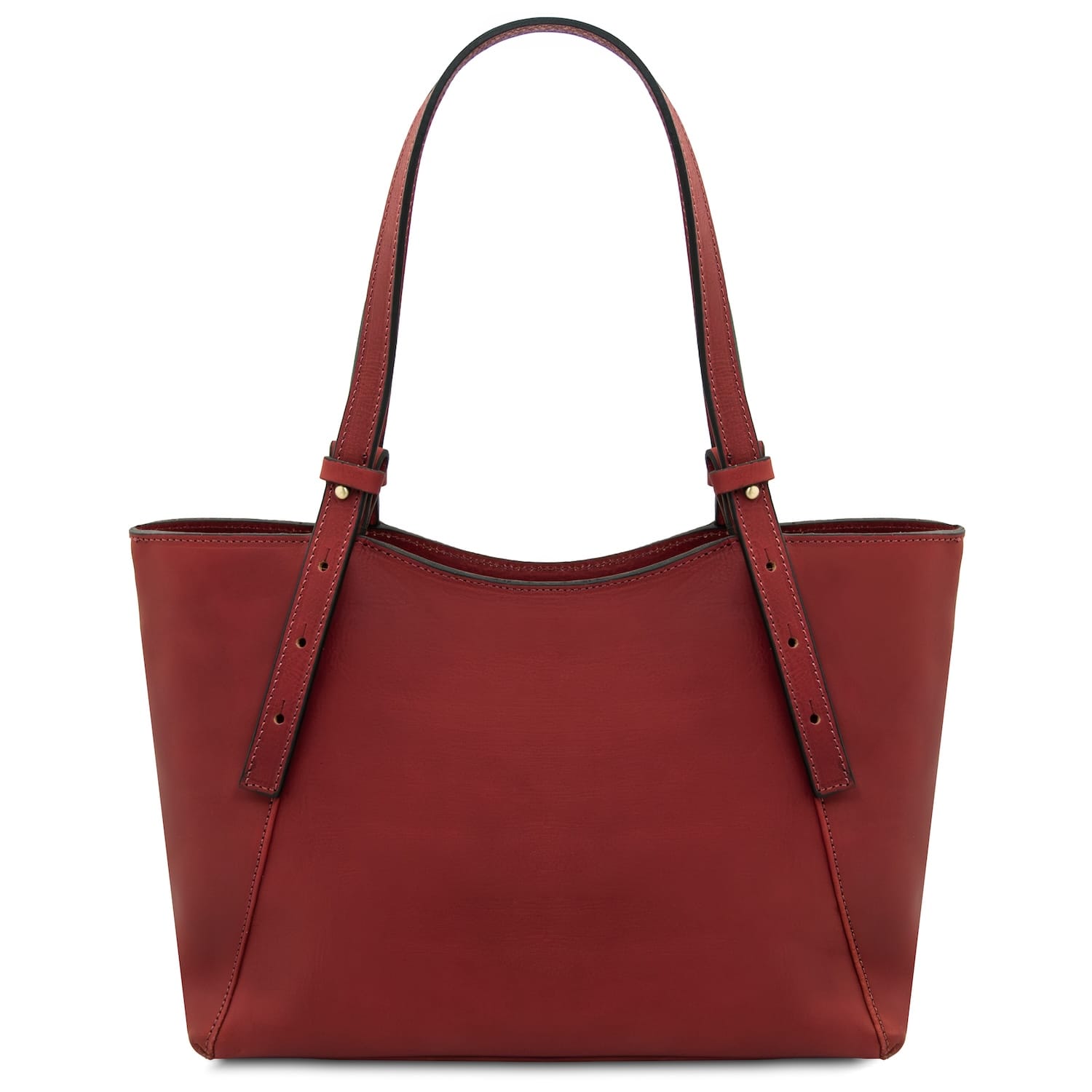 Libra red leather tote bag with long handles and clean silhouette