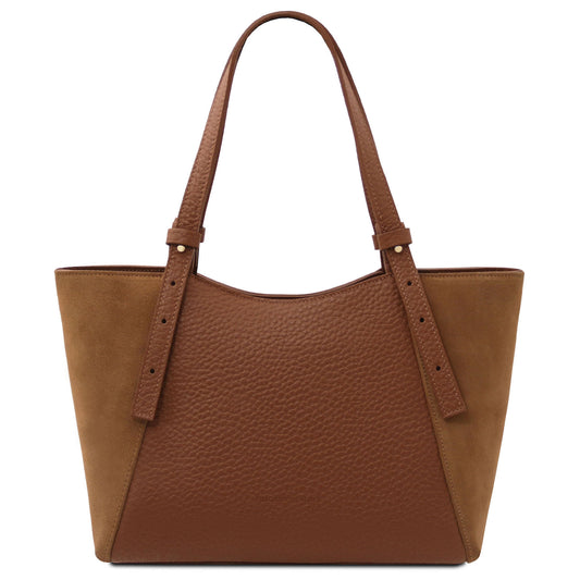 Leather handbags Cognac Libra - Long handle suede & leather tote bag | TL142508 San Rocco Italia