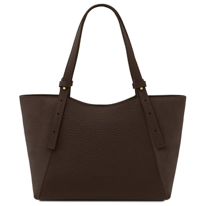 Leather handbags Dark Brown Libra - Long handle suede & leather tote bag | TL142508 San Rocco Italia
