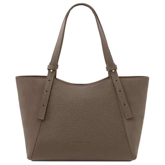Leather handbags Dark Taupe Libra - Long handle suede & leather tote bag | TL142508 San Rocco Italia