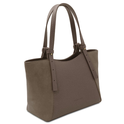Leather handbags Libra - Long handle suede & leather tote bag | TL142508 San Rocco Italia