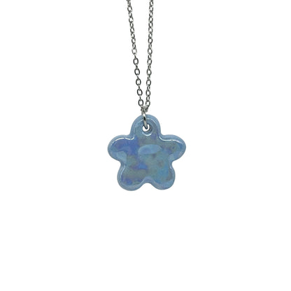 Lillium | Handcrafted pearl light blue floral ceramic necklace