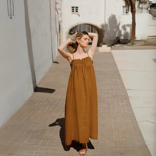 Dresses Ballade Linen Midi Dress - Bronze San Rocco Italia