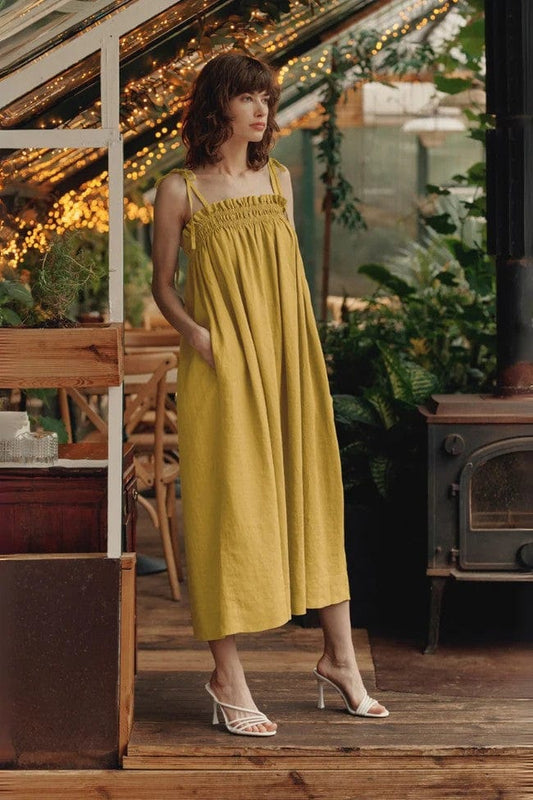 Dresses Ballade Linen Midi Dress - Lemon Curry San Rocco Italia