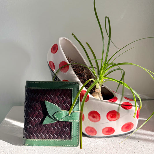 Lumi - Handwoven Leather Wallet | Green&Dark Coffee