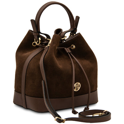 Bucket Bag Coffee Minerva - Suede leather bucket bag | TL142476 San Rocco Italia