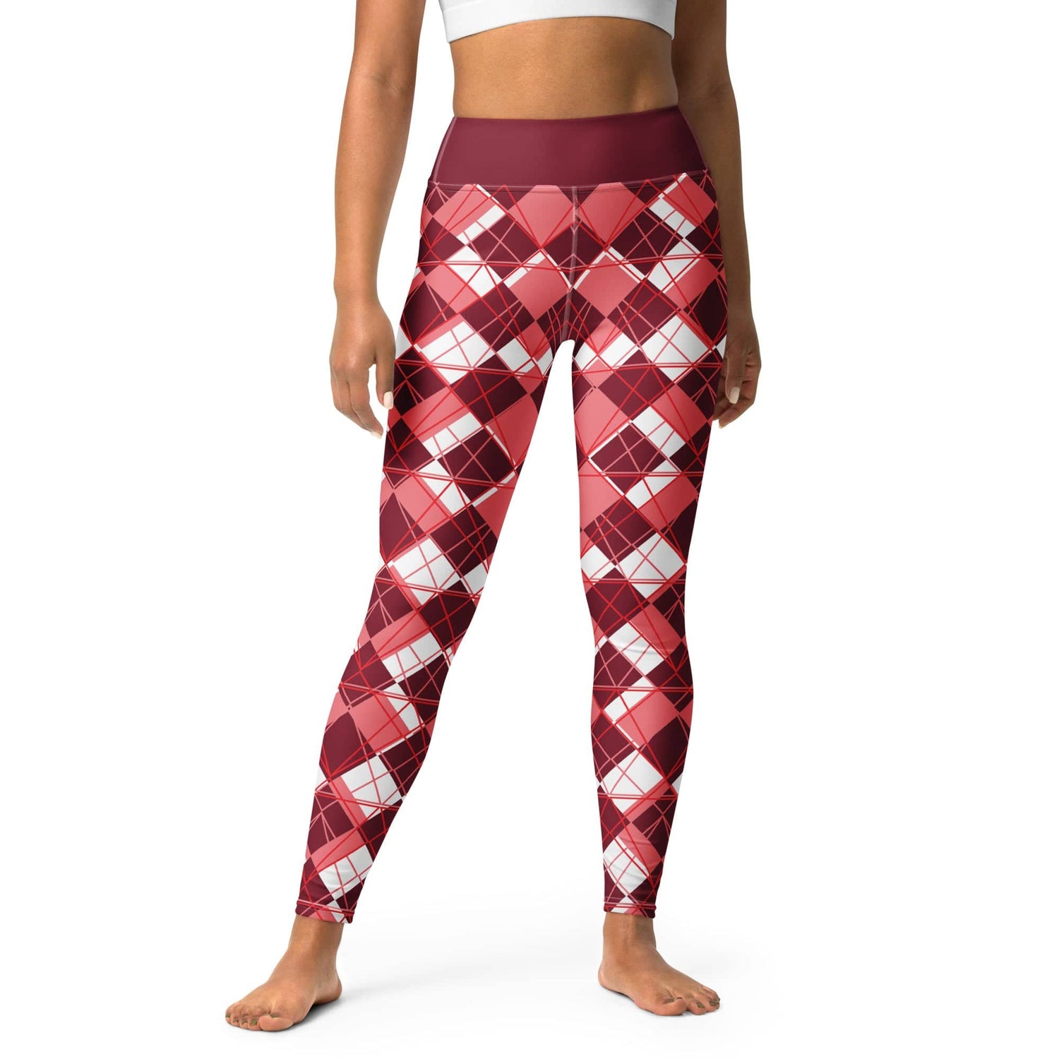 Burgundy Argyle Yoga Leggings - Premium  - Shop now at San Rocco Italia