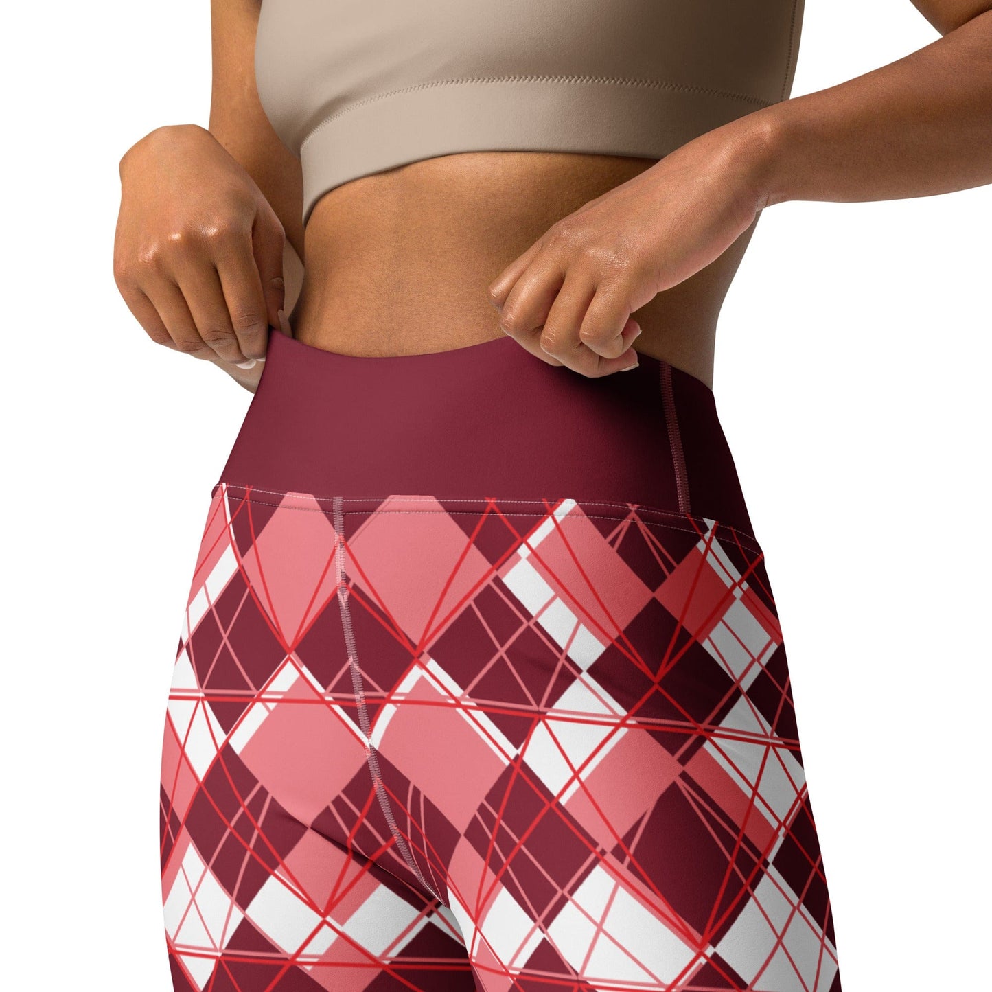 Burgundy Argyle Yoga Leggings - Premium  - Shop now at San Rocco Italia