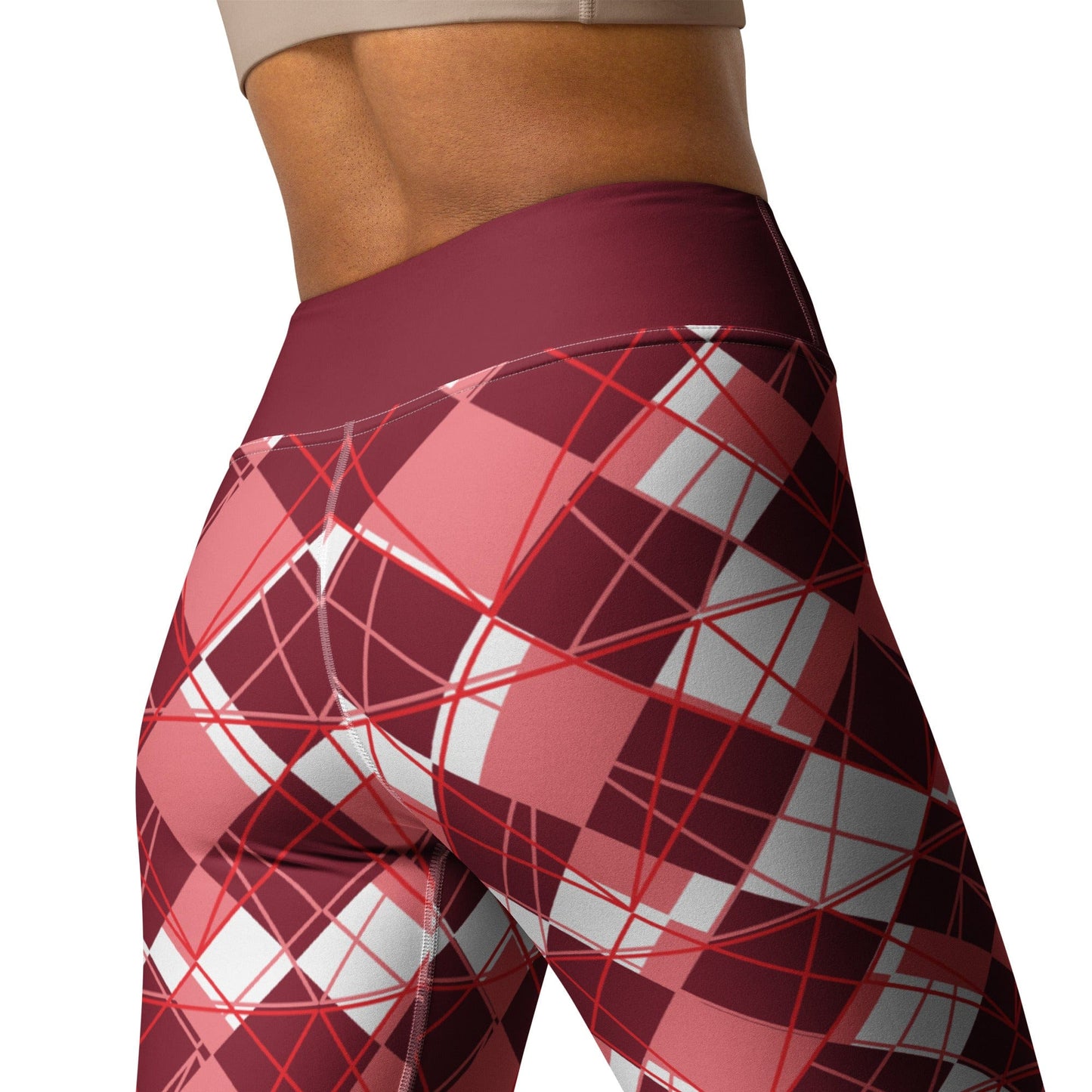 Burgundy Argyle Yoga Leggings - Premium  - Shop now at San Rocco Italia