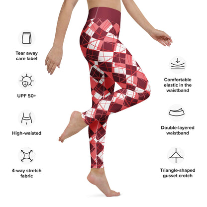 Burgundy Argyle Yoga Leggings - Premium  - Shop now at San Rocco Italia