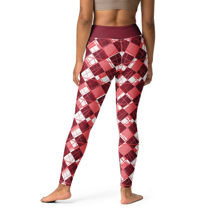 Burgundy Argyle Yoga Leggings - Premium  - Shop now at San Rocco Italia