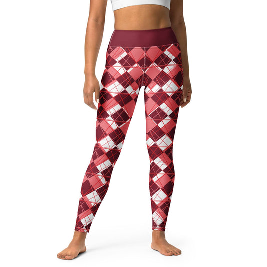 Burgundy Argyle Yoga Leggings - Premium Leggings - Shop now at San Rocco Italia