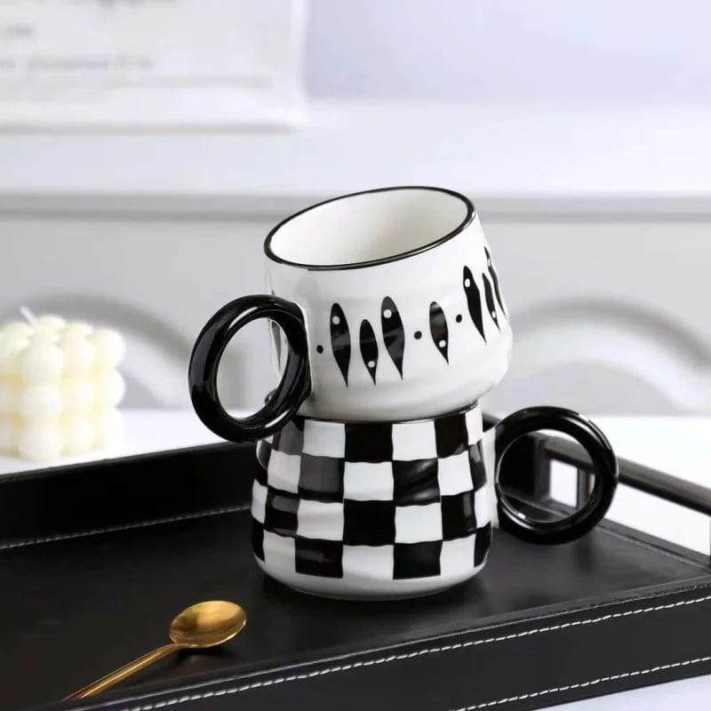 Monochrome Loop Large Black and White Coffee Mugs - Premium Mugs - Shop now at San Rocco Italia