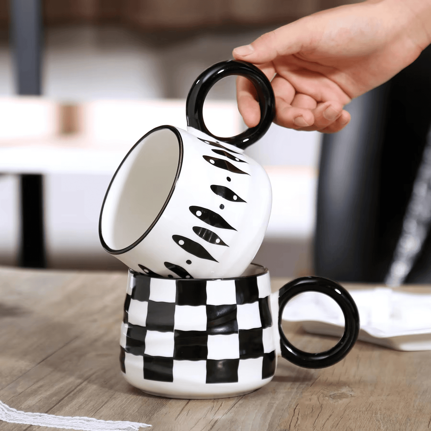 Monochrome Loop Large Black and White Coffee Mugs - Premium Mugs - Shop now at San Rocco Italia