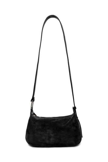 Montepulciano – Italian Suede Leather Hobo Bag in black with a slim shoulder strap and subtle silver hardware accents.