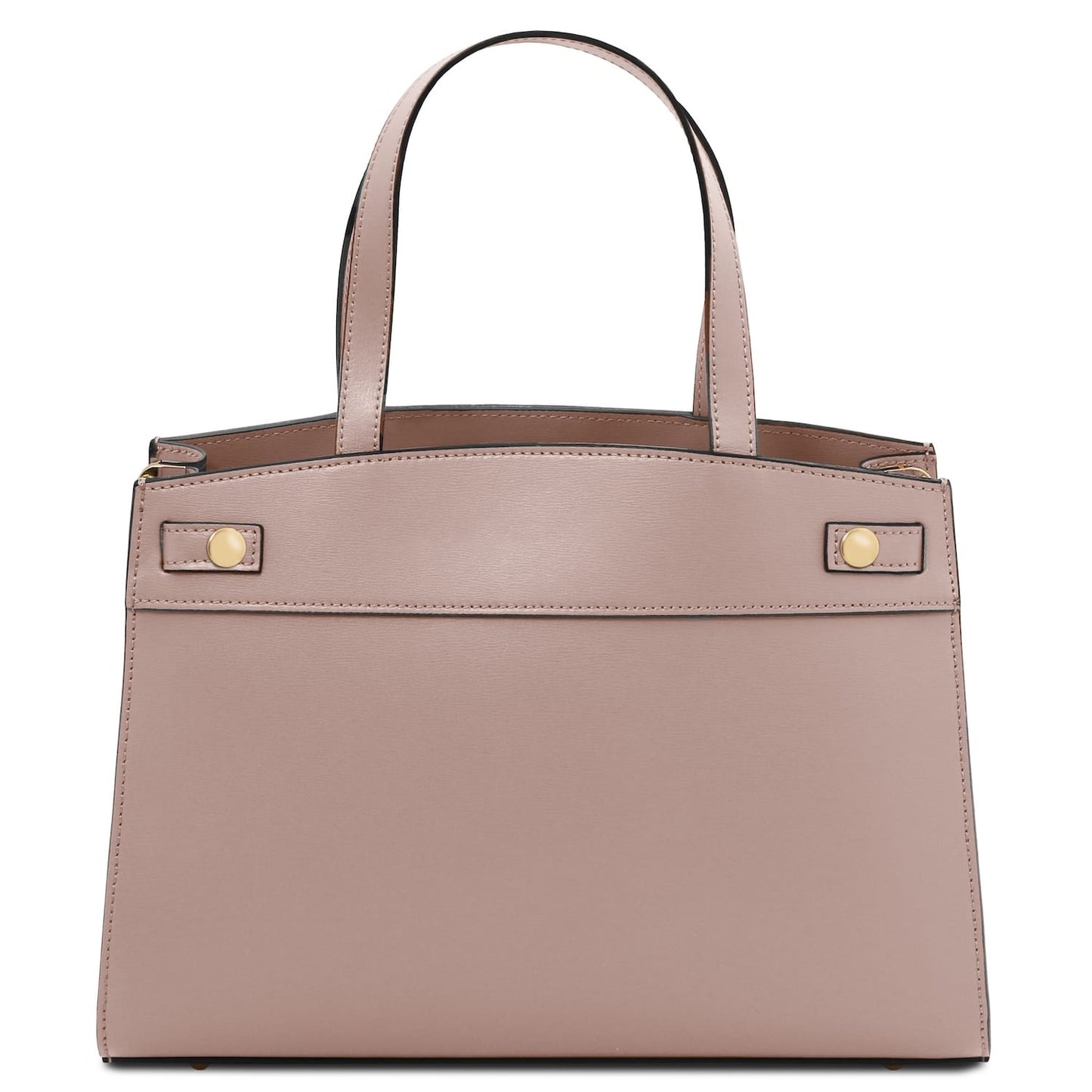 Blush pink Musa Italian leather handbag with top handles and a clean structured silhouette