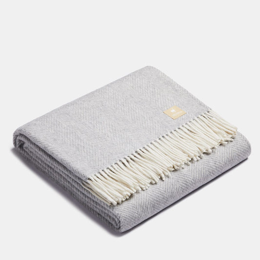 Throw Blankets Silver / 150x200 cm Natural Alpaca Throw Blanket - Classic Herringbone San Rocco Italia