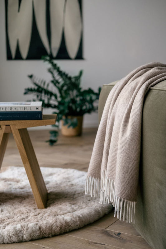 Throw Blankets Natural Alpaca Throw Blanket - Classic Herringbone San Rocco Italia